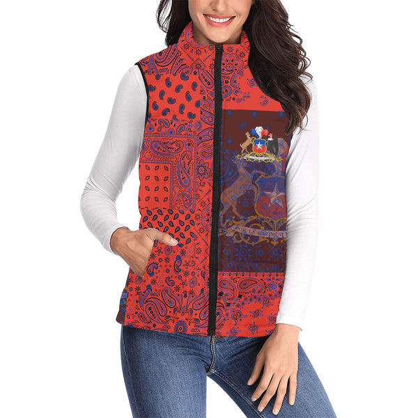 Chile Women Padded Jacket Vest Paisley Flag And Skull Style 1