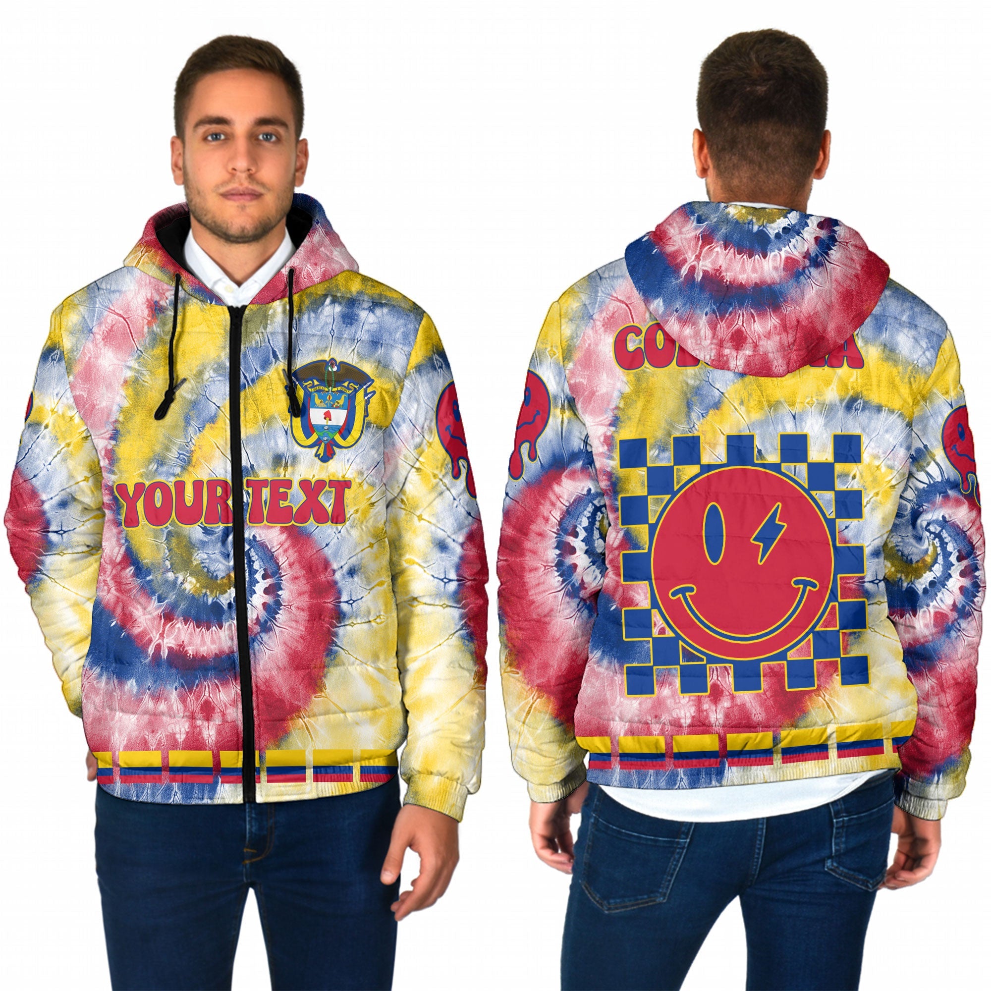 Colombia Men Hooded Padded Jacket Custom Tie Dye Style 1