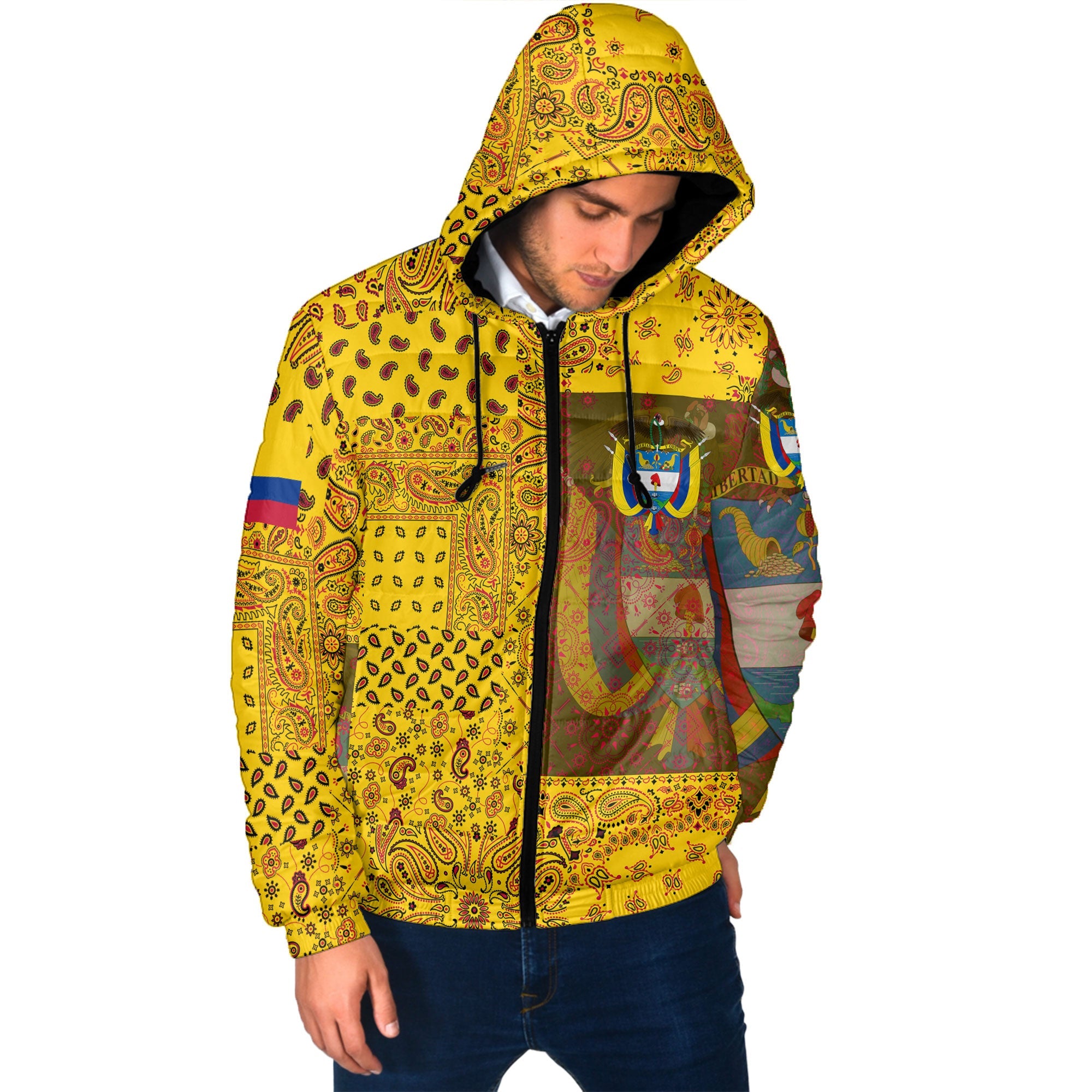 Colombia Men Hooded Padded Jacket Paisley Flag And Skull Style 2