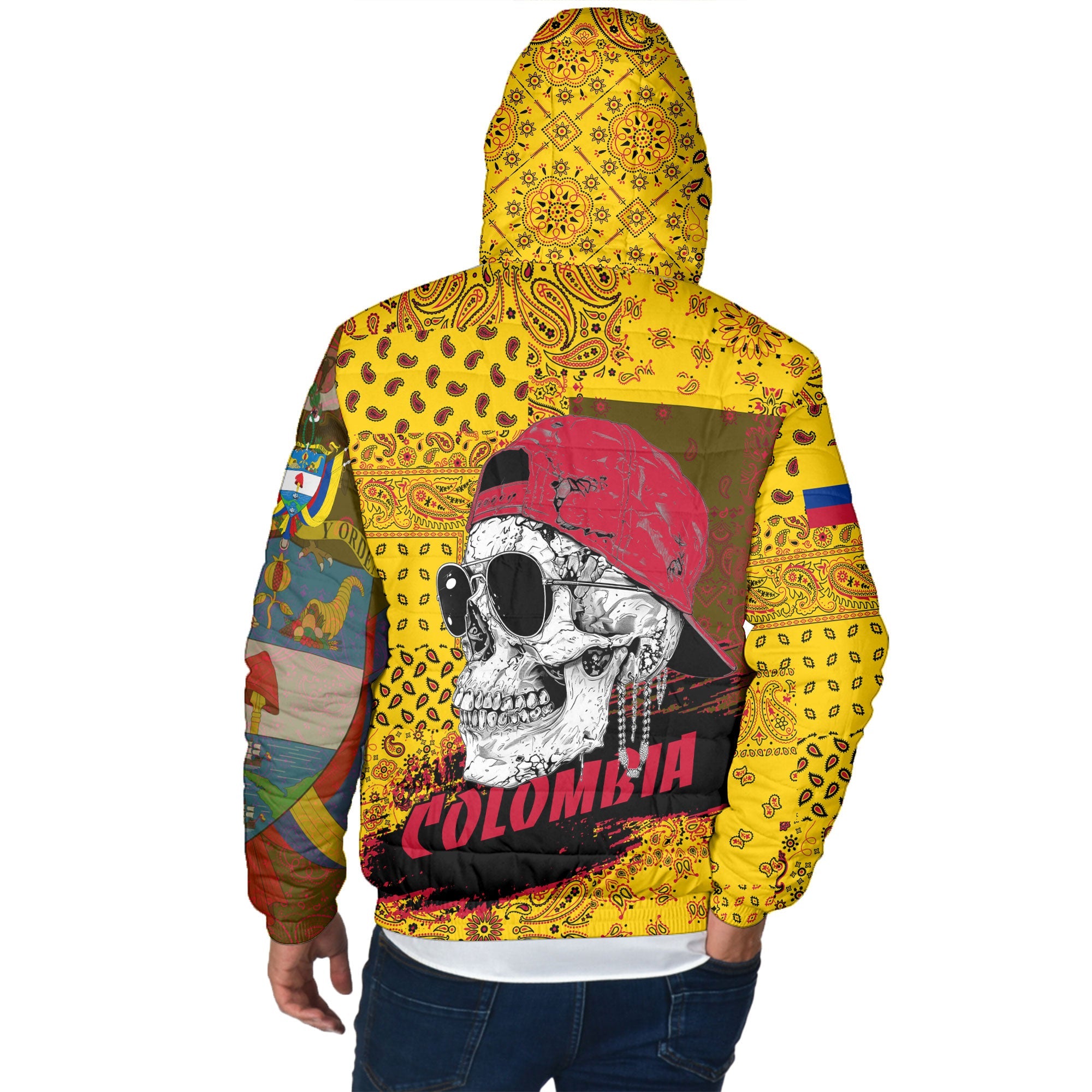 Colombia Men Hooded Padded Jacket Paisley Flag And Skull Style 3