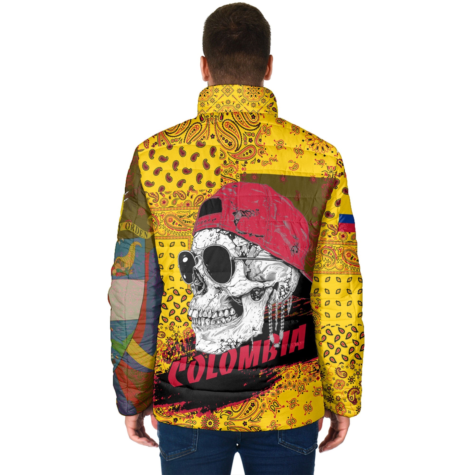 Colombia Men Padded Jacket Paisley Flag And Skull Style 2