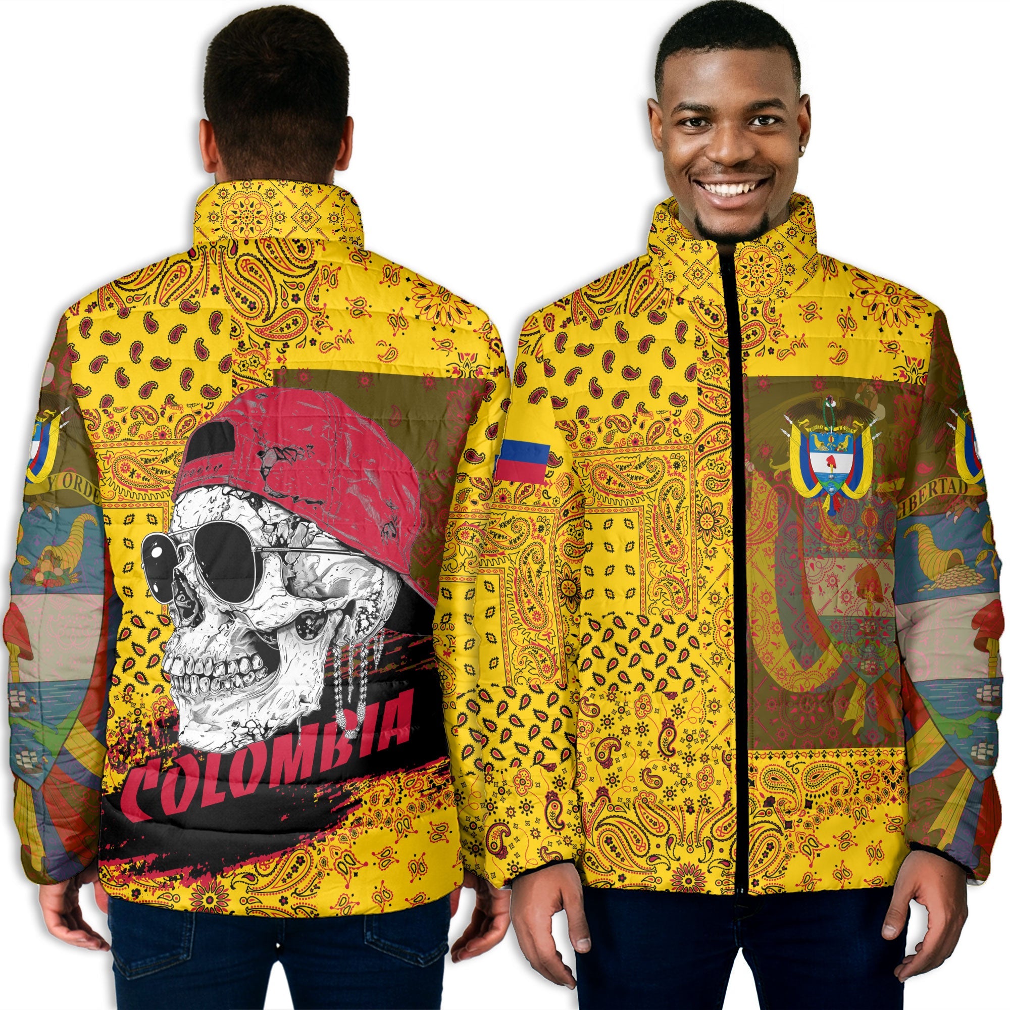 Colombia Men Padded Jacket Paisley Flag And Skull Style 3