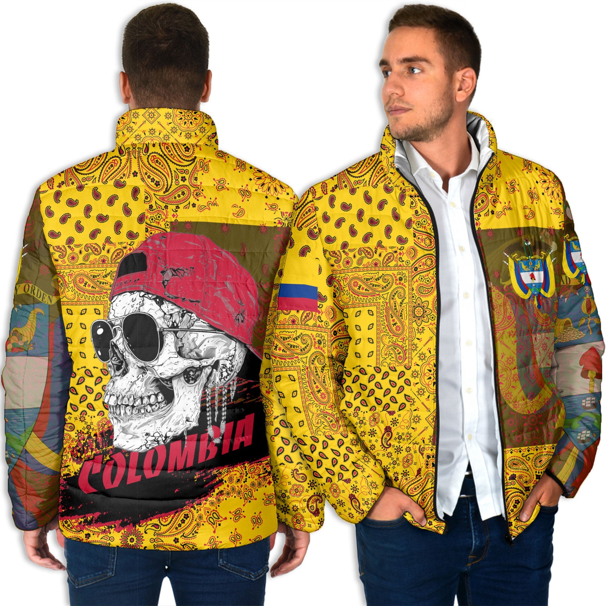 Colombia Men Padded Jacket Paisley Flag And Skull Style 4