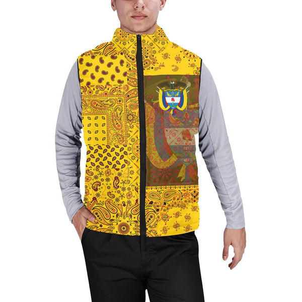 Colombia Men Padded Jacket Vest Paisley Flag And Skull Style 1