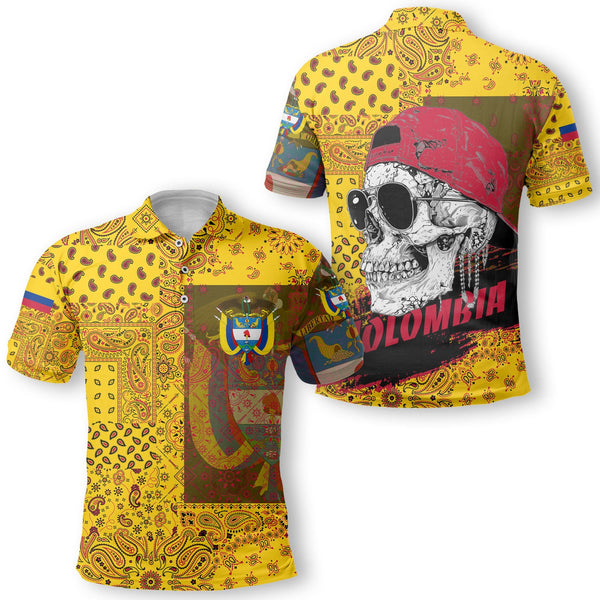 Colombia Polo Shirt Paisley Flag And Skull Style 1