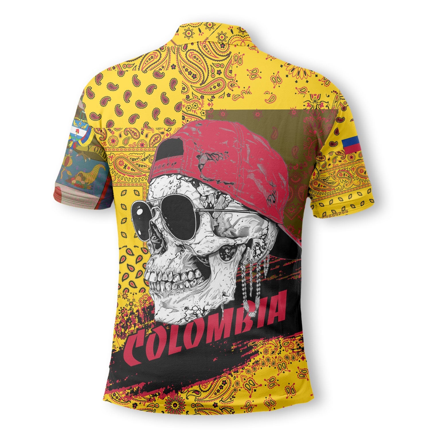 Colombia Polo Shirt Paisley Flag And Skull Style 3