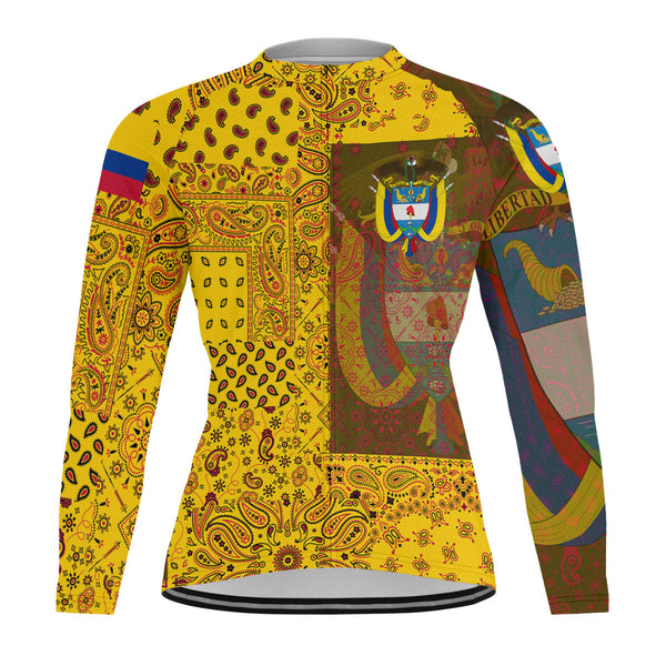 Colombia Raglan Men Cycling Jersey Long Sleeve Paisley Flag And Skull Style 1