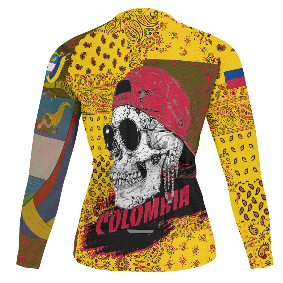 Colombia Raglan Men Cycling Jersey Long Sleeve Paisley Flag And Skull Style 2