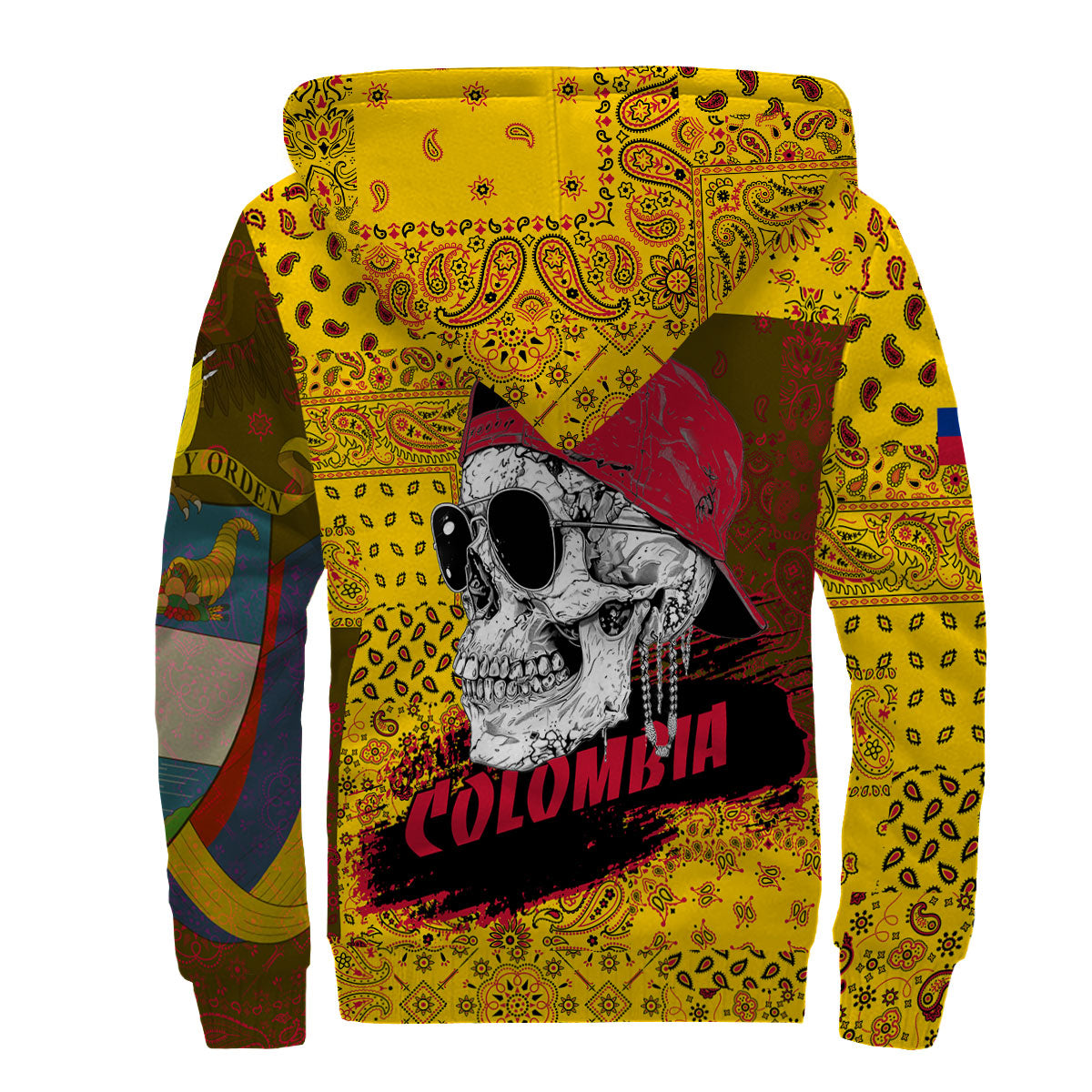 Colombia Sherpa Hoodie Paisley Flag And Skull Style 2