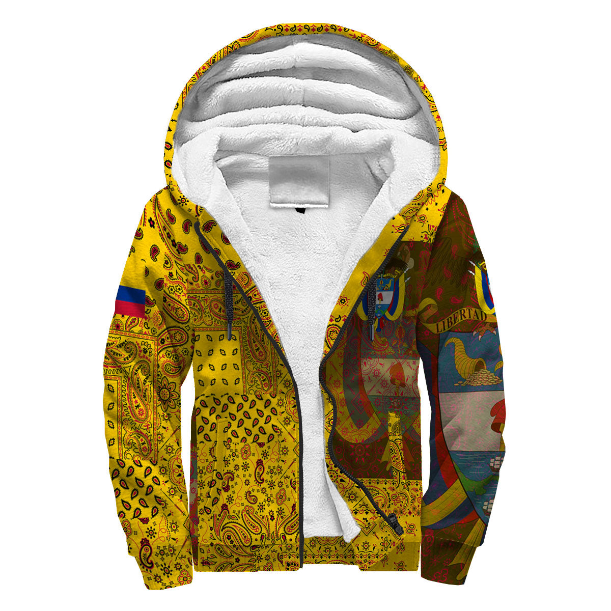 Colombia Sherpa Hoodie Paisley Flag And Skull Style 3