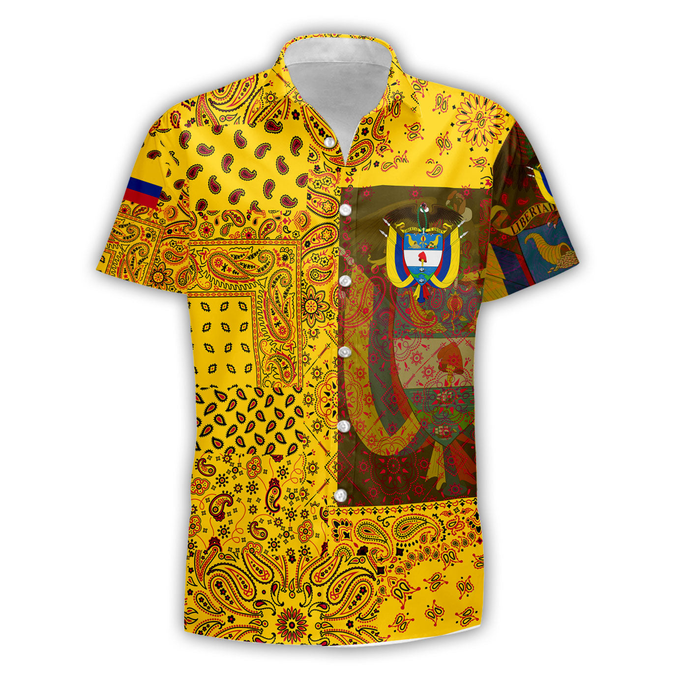 Colombia Short Sleeve Shirt Paisley Flag And Skull Style 1