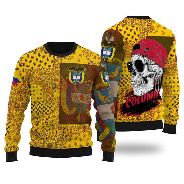 Colombia Ugly Sweater Paisley Flag And Skull Style 1