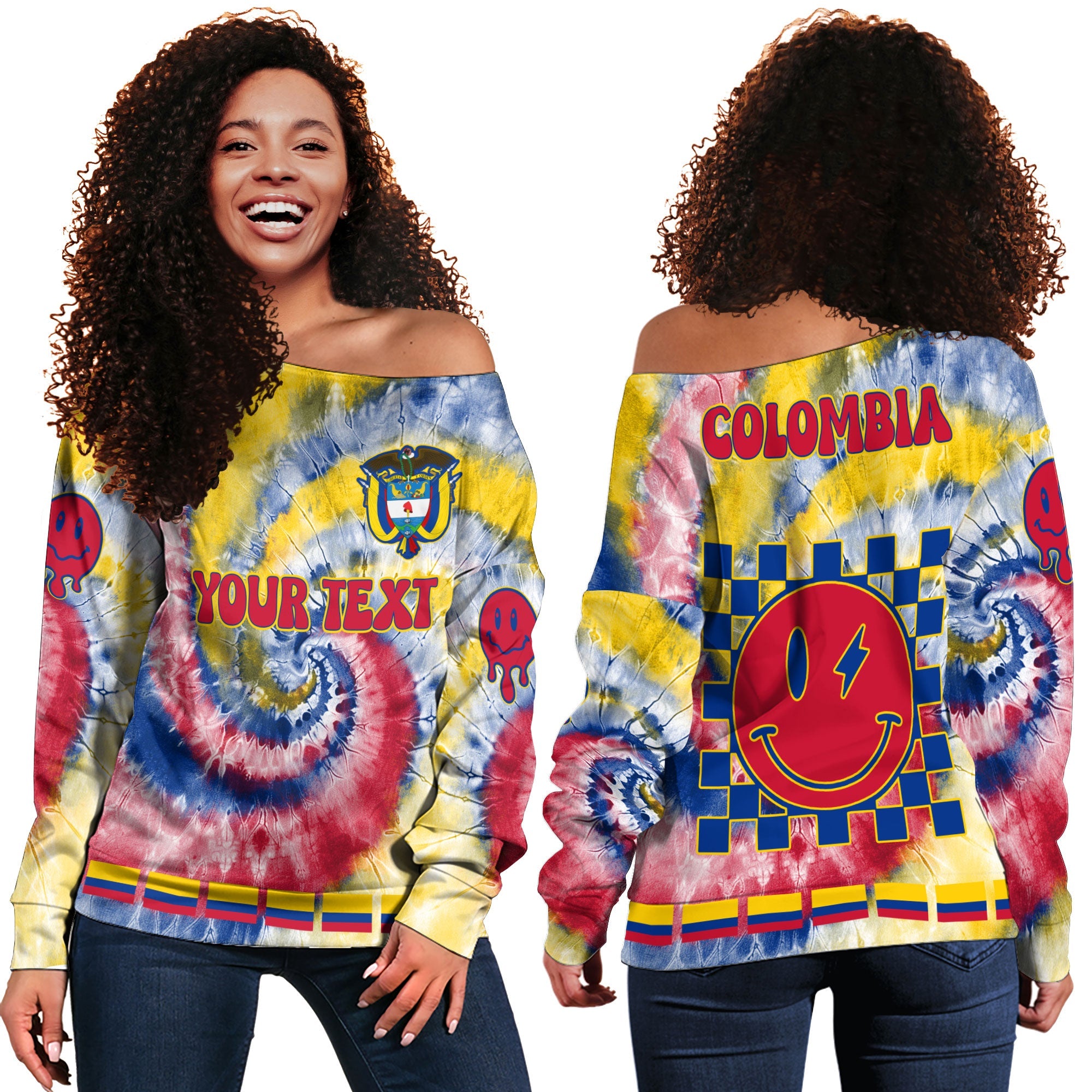 Colombia Women Off Shoulder Sweatshirt Custom Tie Dye Style 2