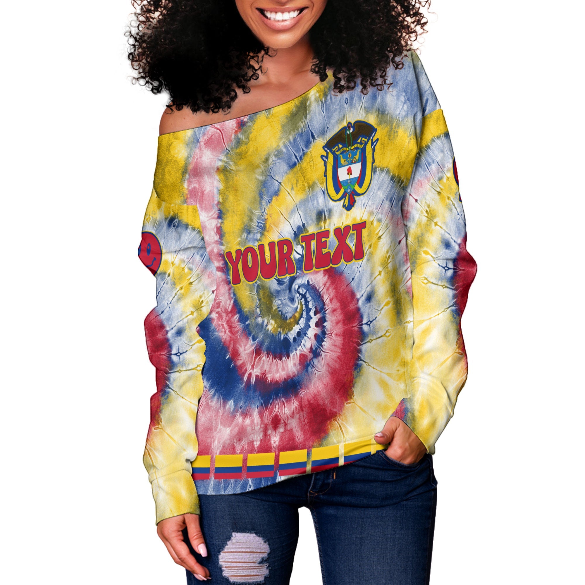 Colombia Women Off Shoulder Sweatshirt Custom Tie Dye Style 3