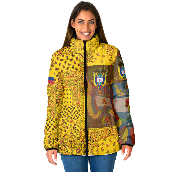 Colombia Women Padded Jacket Paisley Flag And Skull Style 1