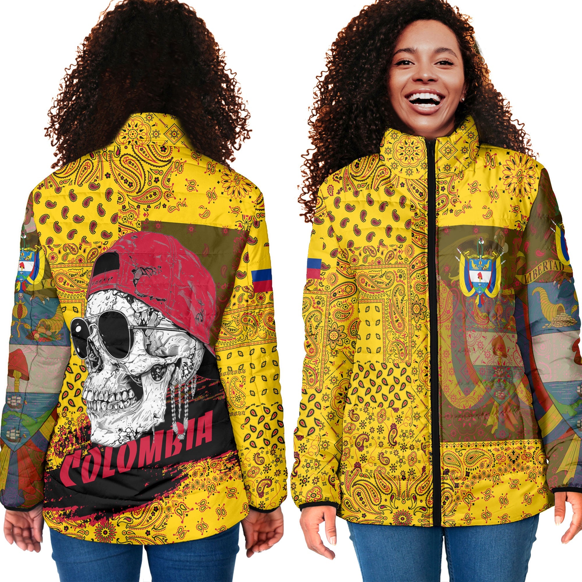 Colombia Women Padded Jacket Paisley Flag And Skull Style 4