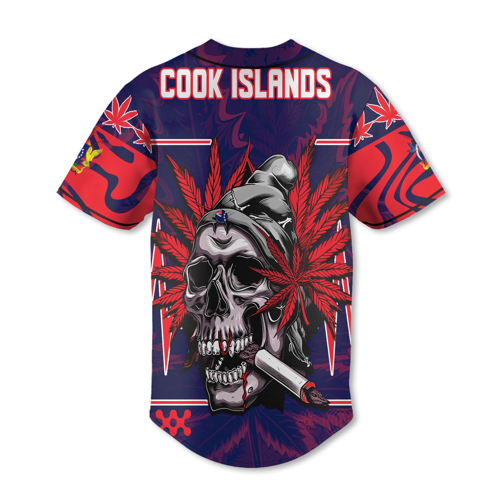 Cook Islands Baseball Jersey Flag & Coat Of Arms Marijuanas Style