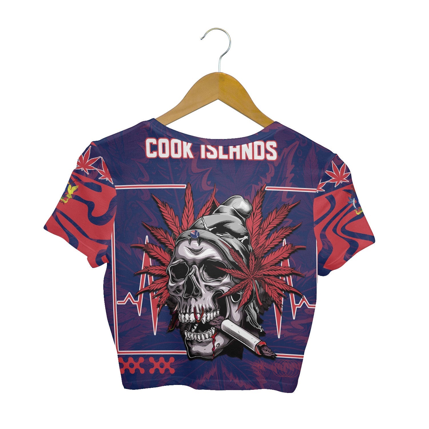 Cook Islands Crop Top T Shirt Flag & Coat Of Arms Marijuanas Style