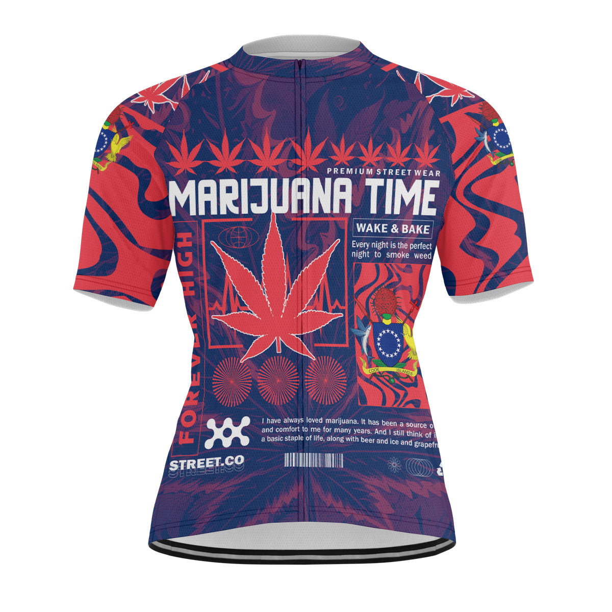 Cook Islands Men's Cycling Jersey Flag & Coat Of Arms Marijuanas Style