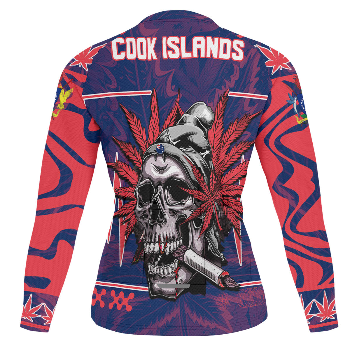 Cook Islands Men's Cycling Jersey Long Sleeve Flag & Coat Of Arms Marijuanas Style