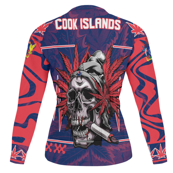 Cook Islands Men's Cycling Jersey Long Sleeve Flag & Coat Of Arms Marijuanas Style