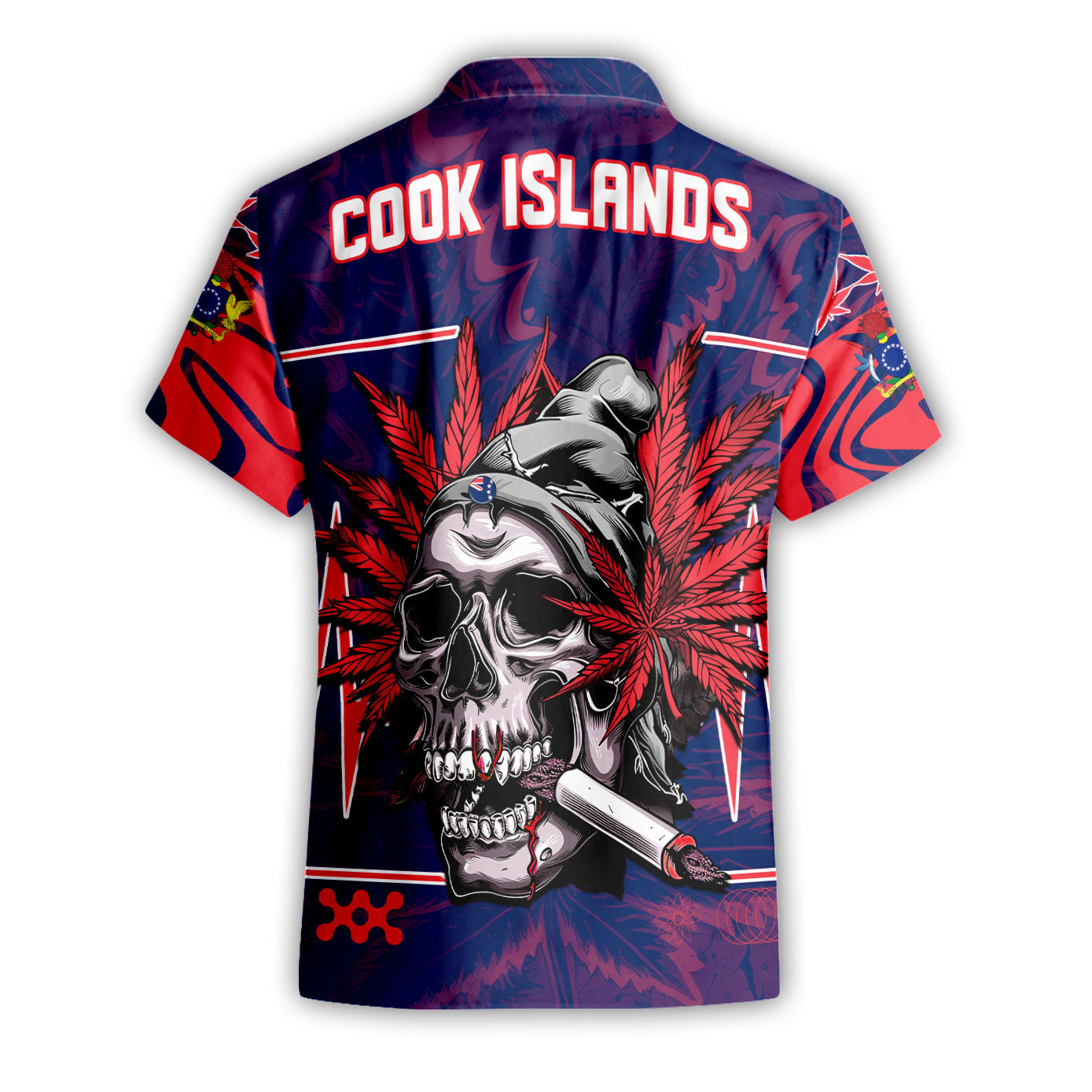 Cook Islands Short Sleeve Shirt Flag & Coat Of Arms Marijuanas Style