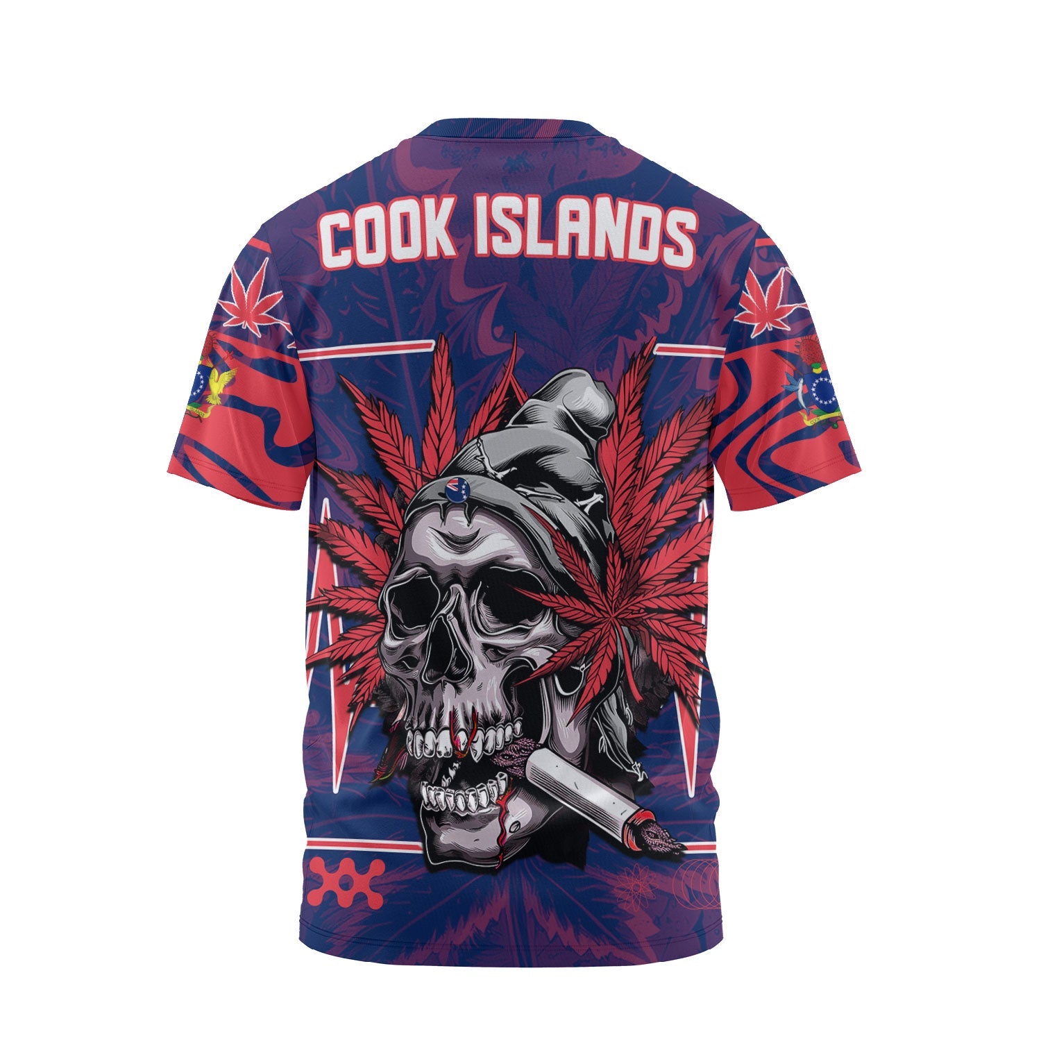 Cook Islands T Shirt Flag & Coat Of Arms Marijuanas Style