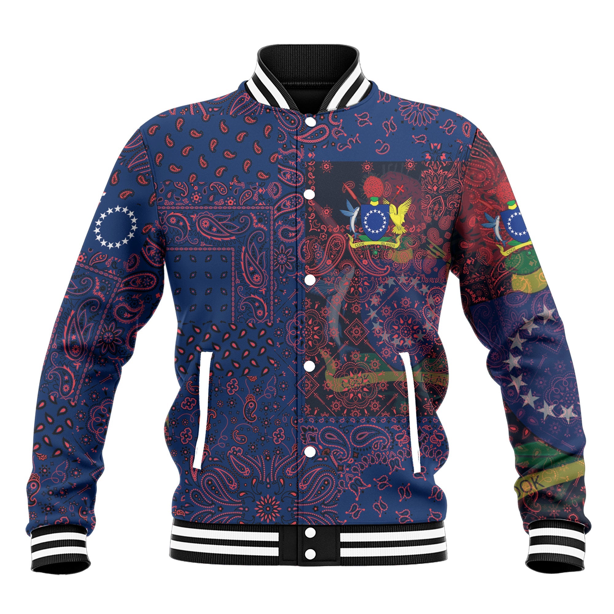 Cook Islands Baseball Jacket Paisley Flag And Skull Style 2