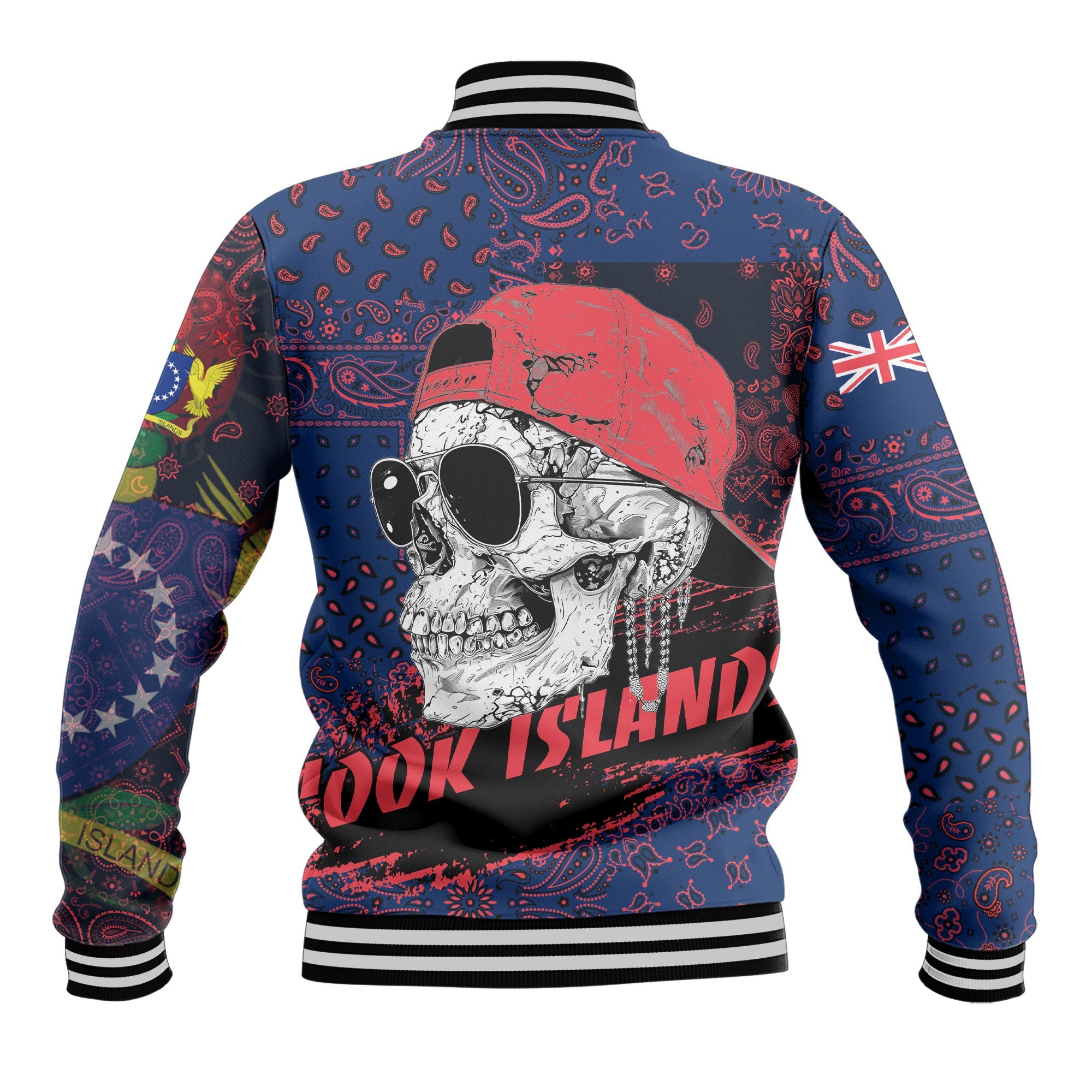 Cook Islands Baseball Jacket Paisley Flag And Skull Style 3