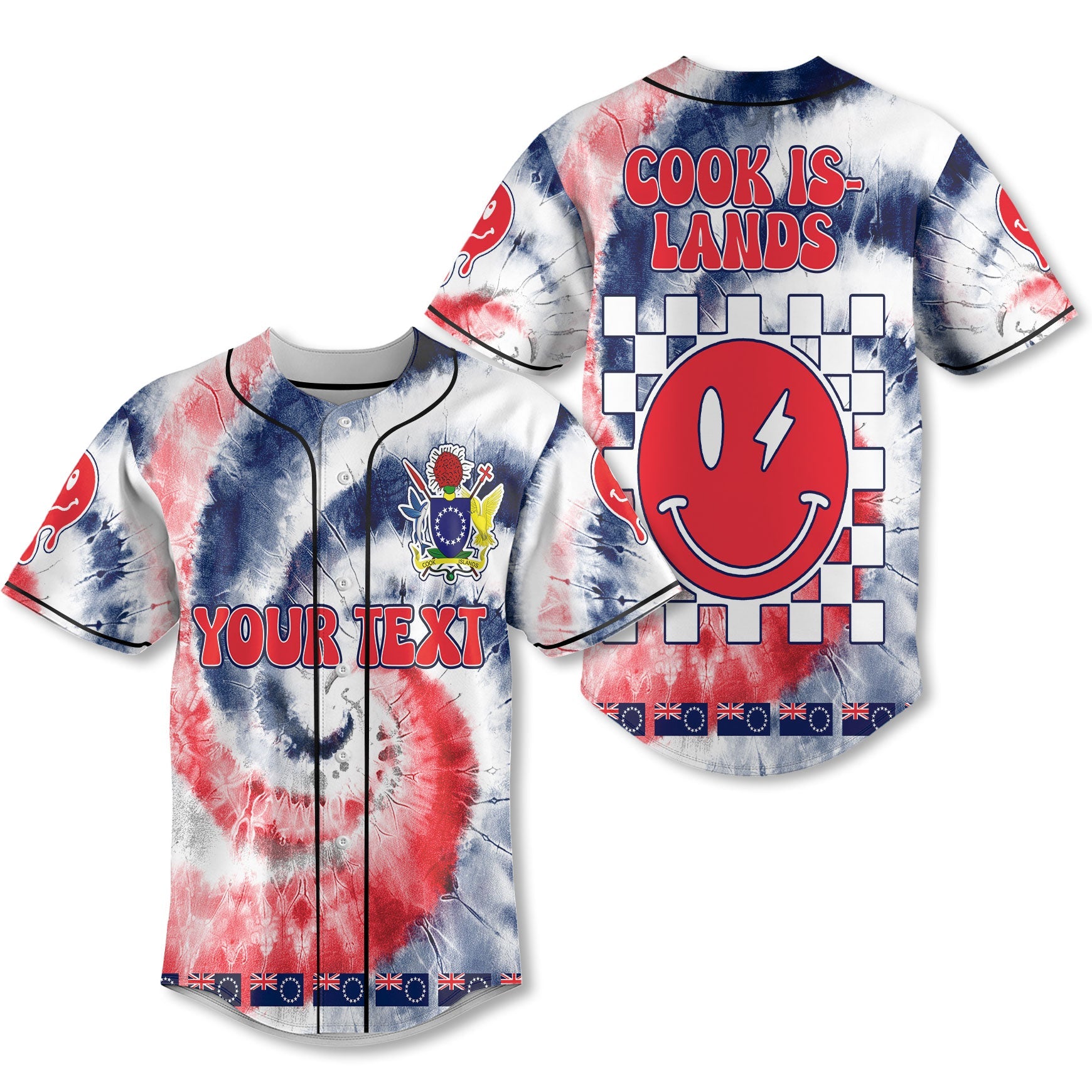 Cook Islands Baseball Jersey Custom Tie Dye Style 1