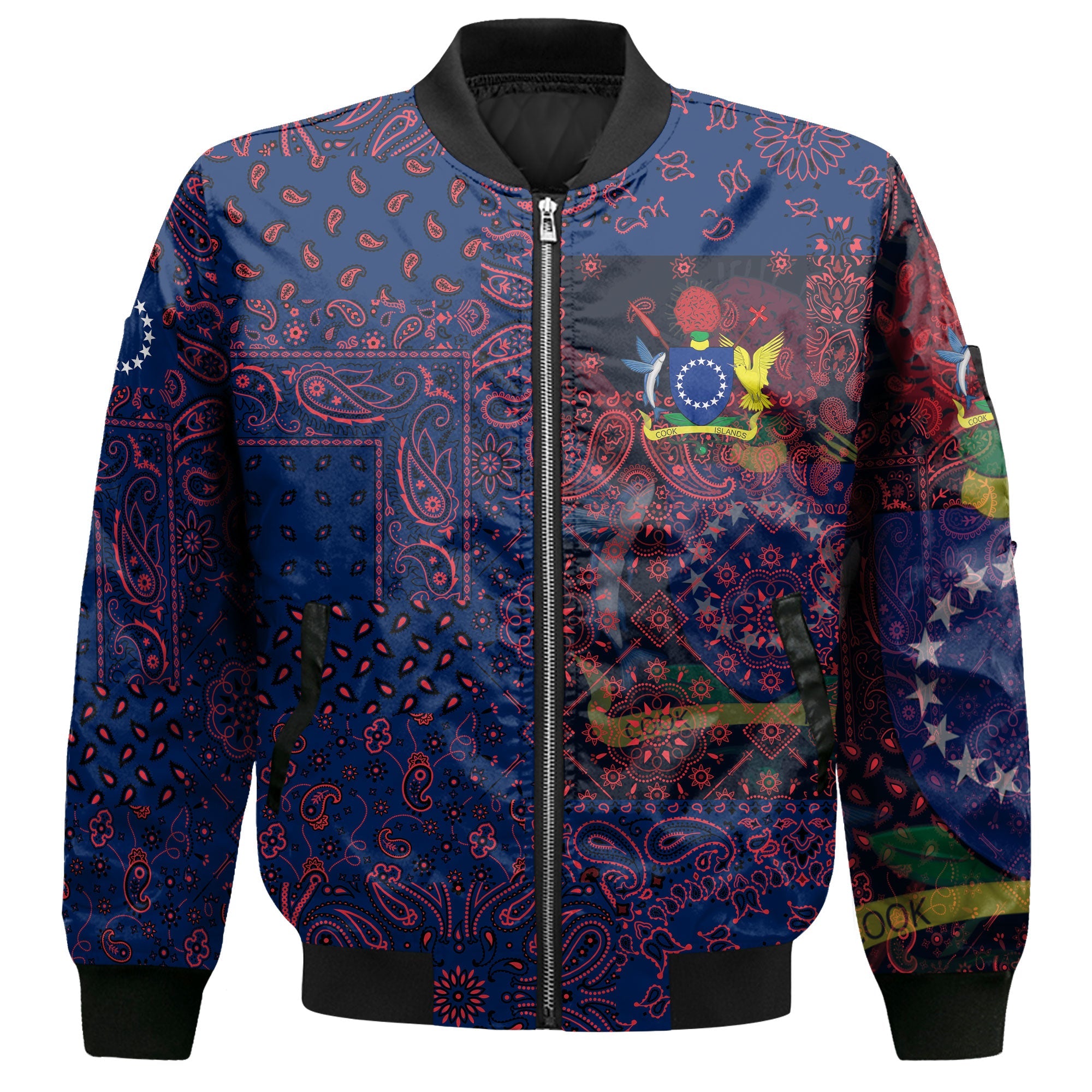 Cook Islands Bomber Jacket Paisley Flag And Skull Style 2