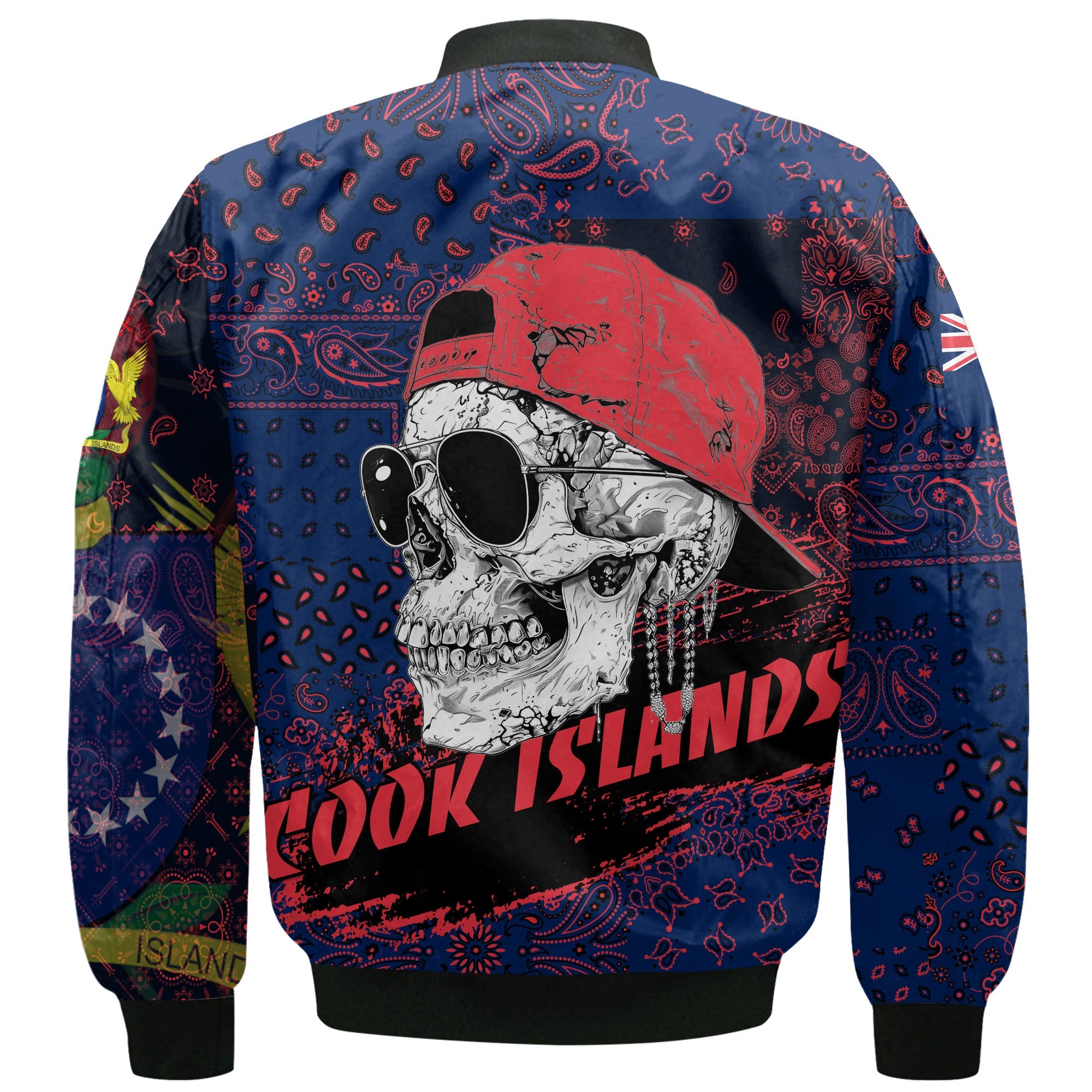 Cook Islands Bomber Jacket Paisley Flag And Skull Style 3