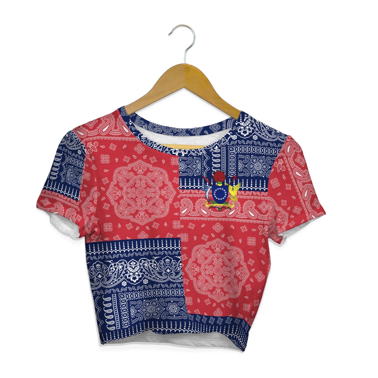 Cook Islands Croptop T Shirt Flag And Paisley Basic Style 1