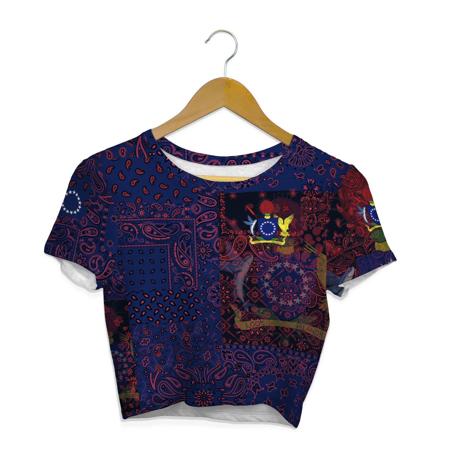 Cook Islands Croptop T Shirt Paisley Flag And Skull Style 1