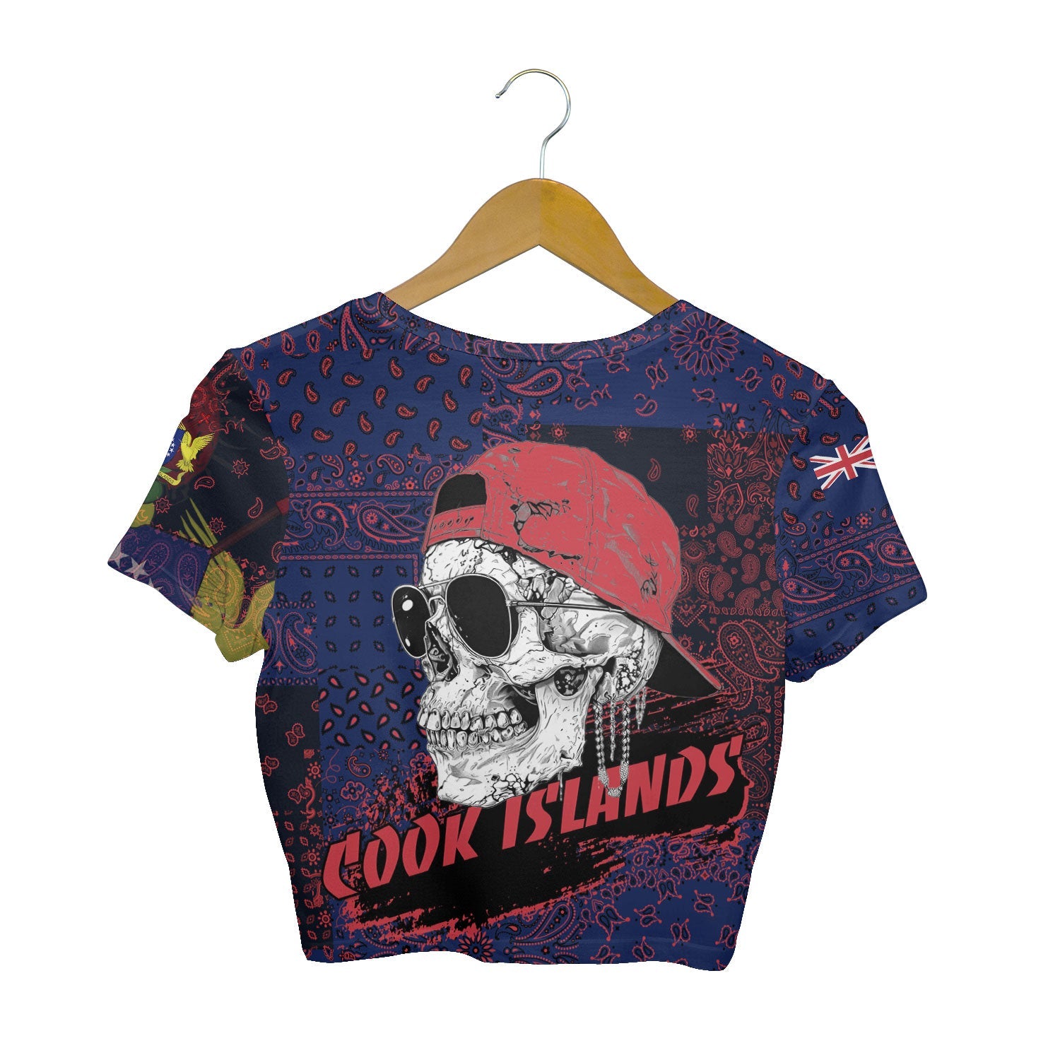 Cook Islands Croptop T Shirt Paisley Flag And Skull Style 2