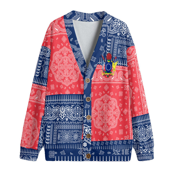 Cook Islands Fleece Cardigan Flag And Paisley Basic Style 1