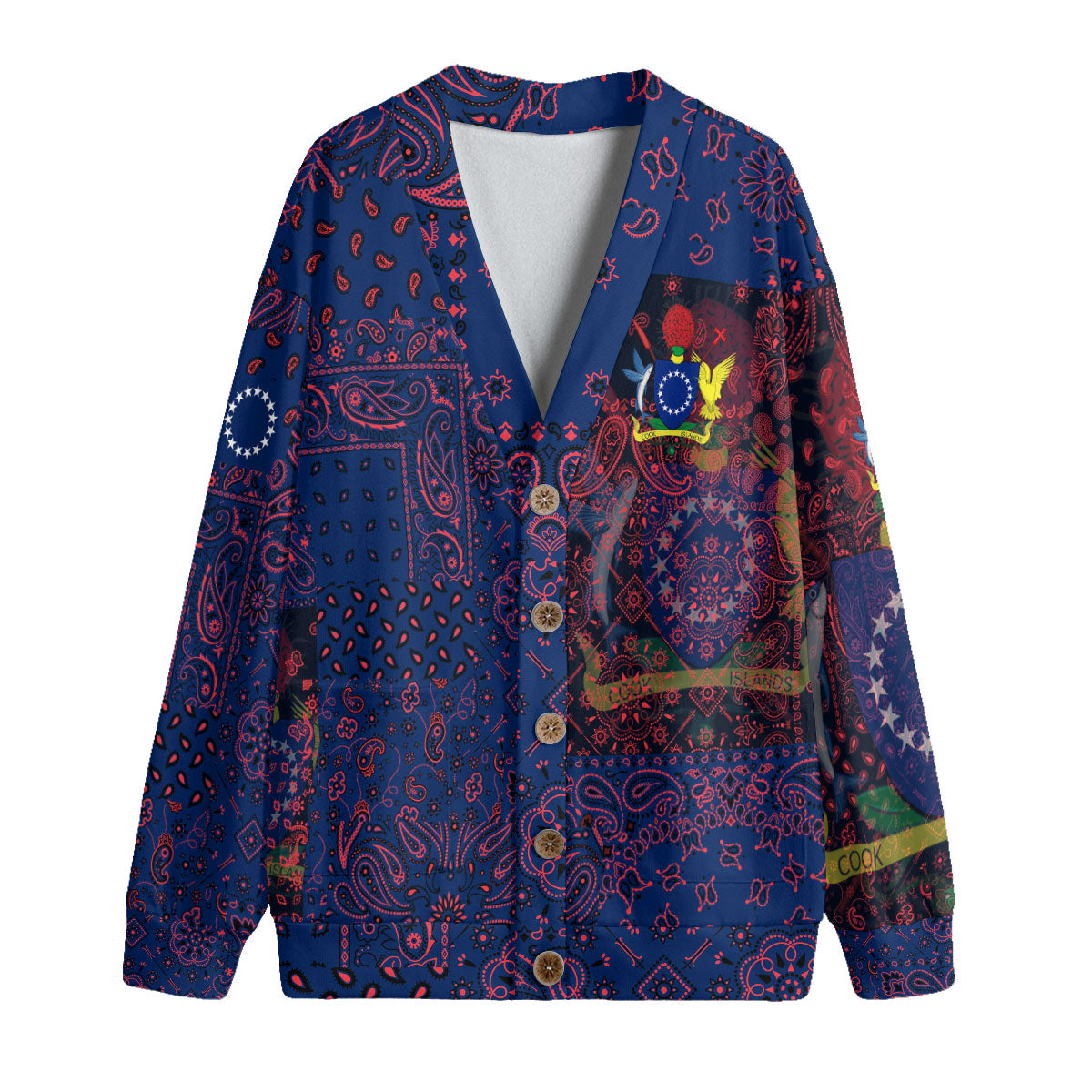 Cook Islands Fleece Cardigan Paisley Flag And Skull Style 1