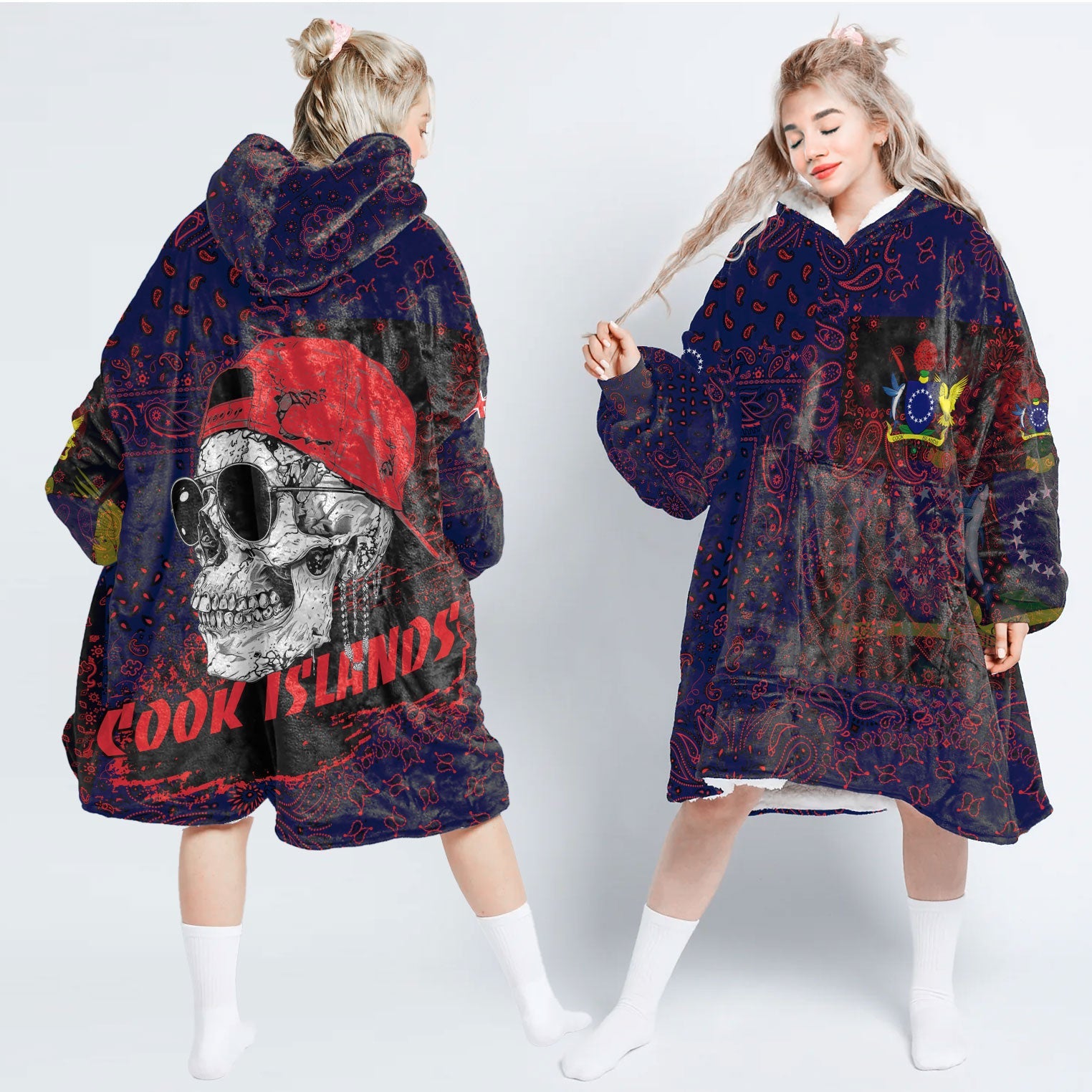 Cook Islands Hoodie Blanket Paisley Flag And Skull Style 1