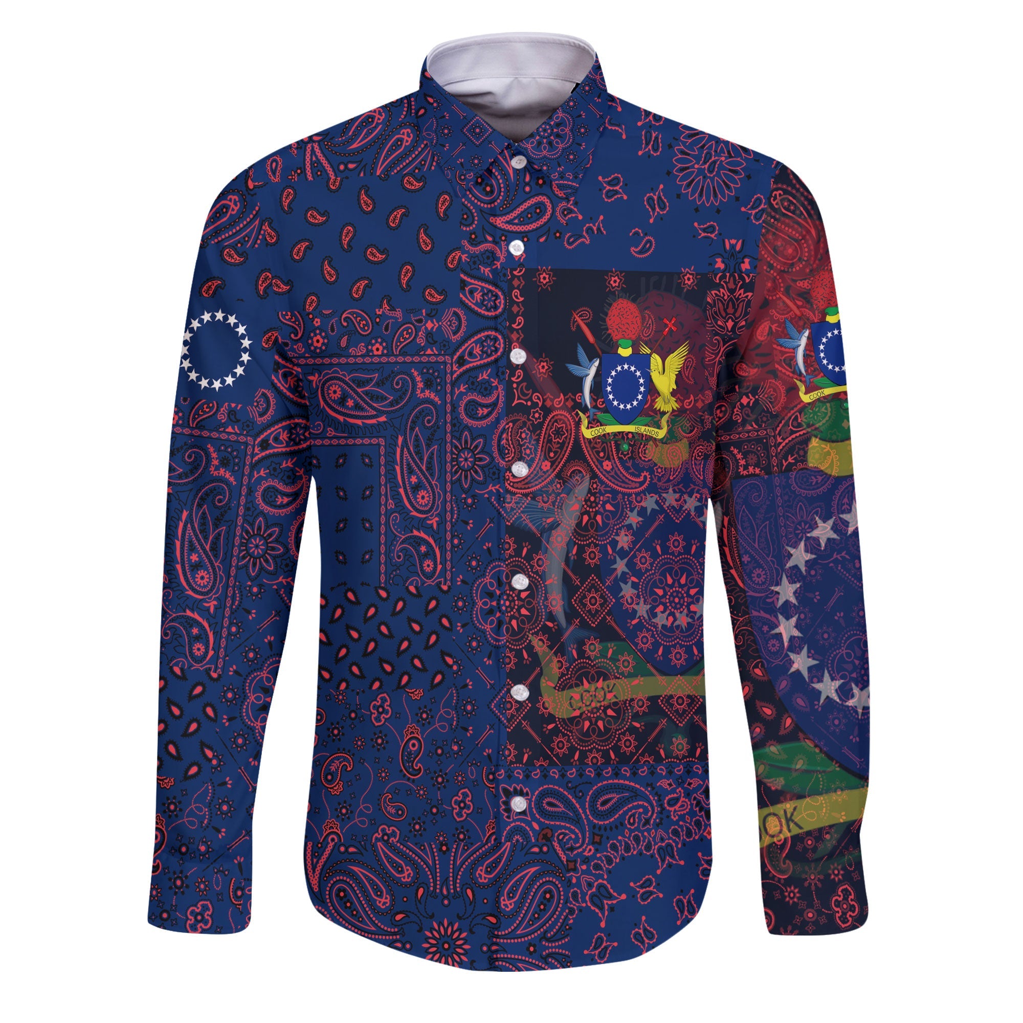 Cook Islands Long Sleeve Button Shirt Paisley Flag And Skull Style 1