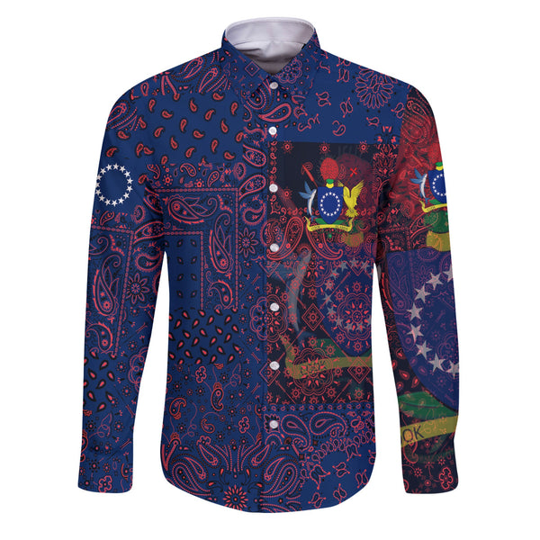 Cook Islands Long Sleeve Button Shirt Paisley Flag And Skull Style 1