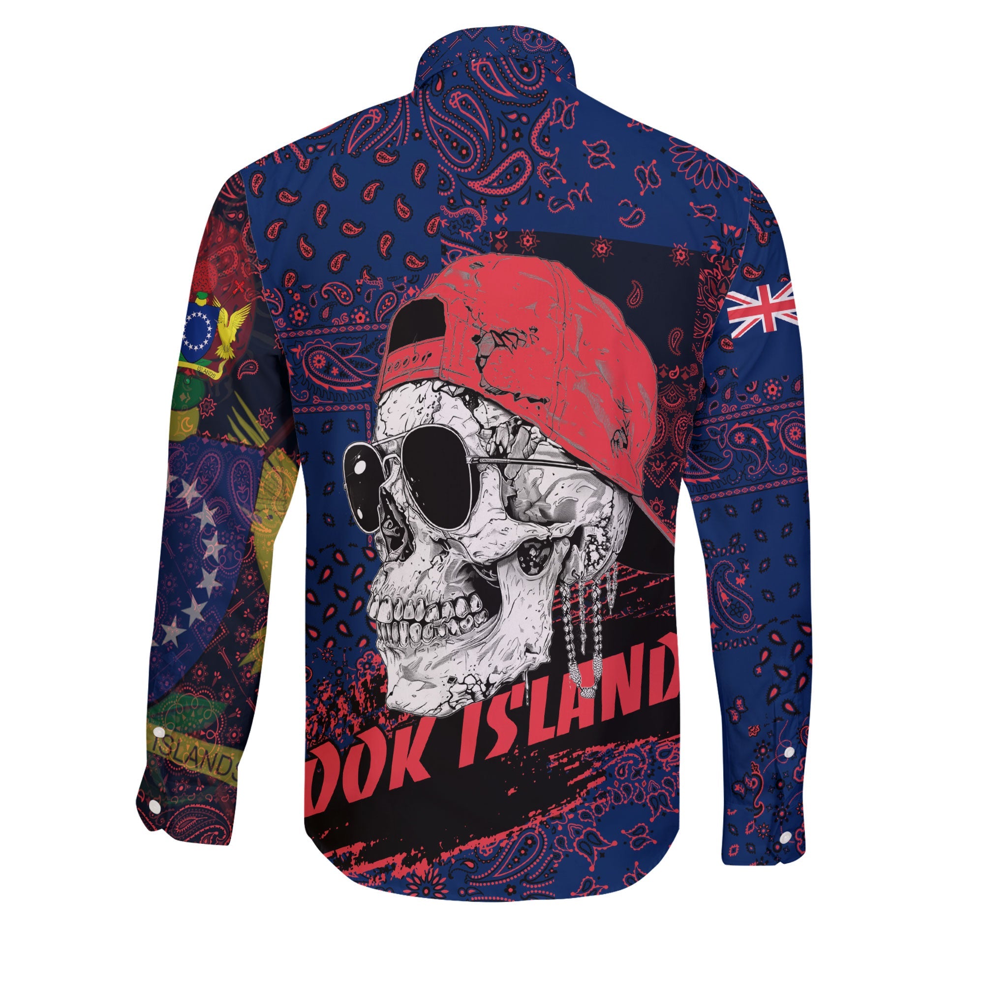 Cook Islands Long Sleeve Button Shirt Paisley Flag And Skull Style 2