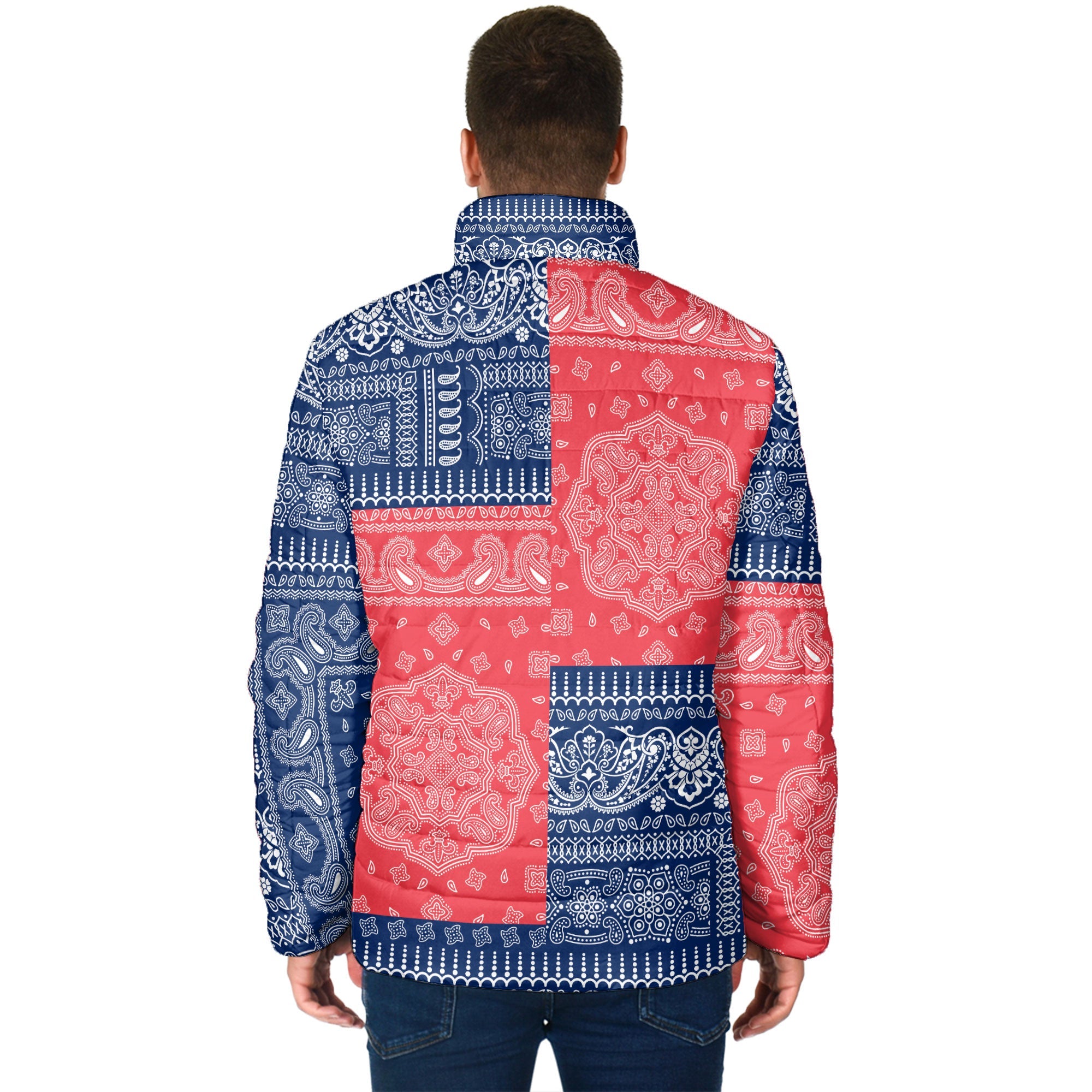 Cook Islands Men Padded Jacket Flag And Paisley Basic Style 2