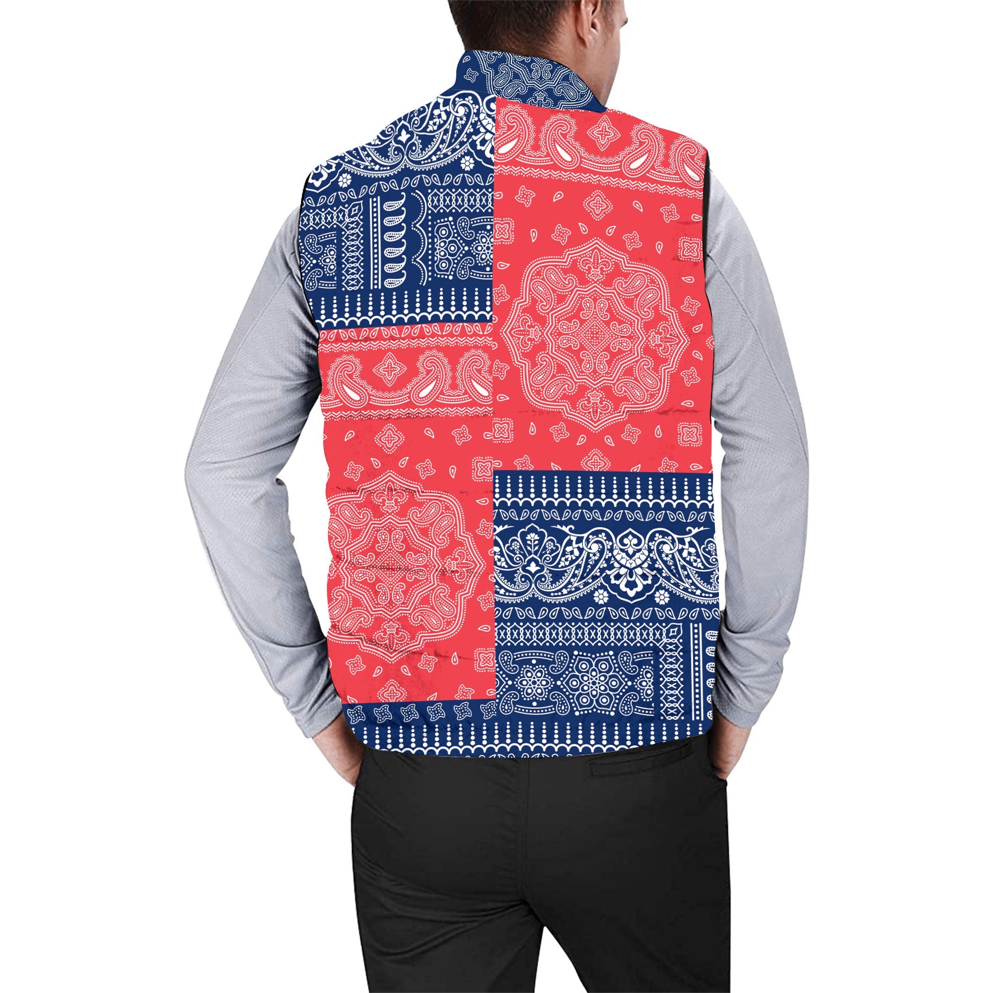 Cook Islands Men Padded Jacket Vest Flag And Paisley Basic Style 2