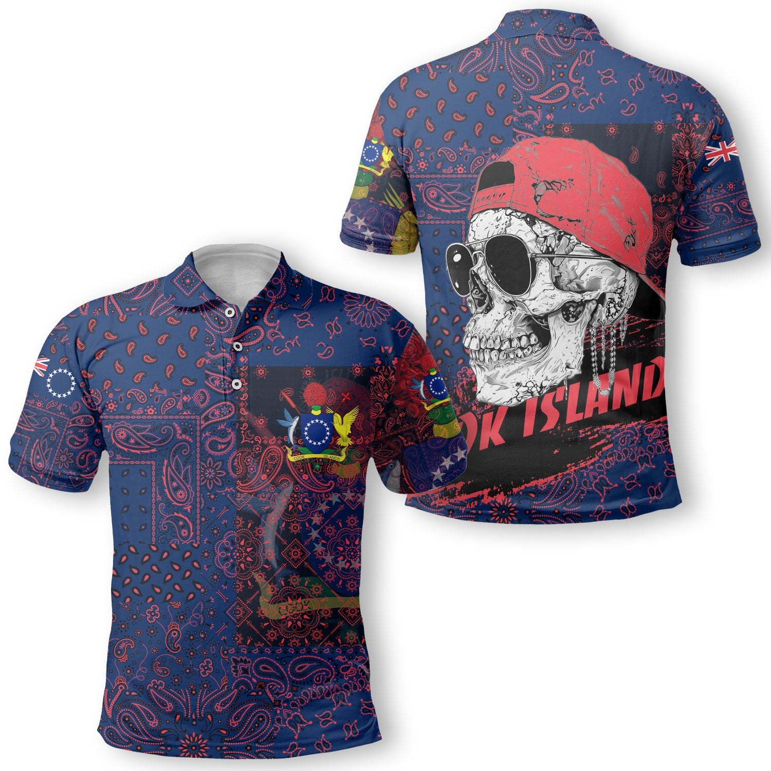 Cook Islands Polo Shirt Paisley Flag And Skull Style 1