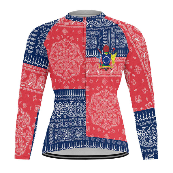 Cook Islands Raglan Men Cycling Jersey Long Sleeve Flag And Paisley Basic Style 1