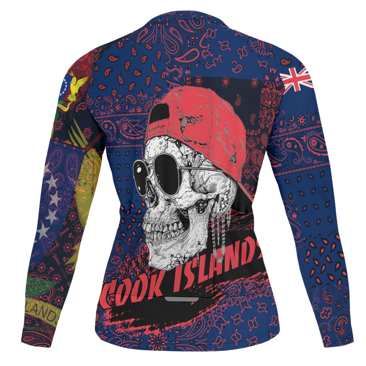 Cook Islands Raglan Men Cycling Jersey Long Sleeve Paisley Flag And Skull Style 2