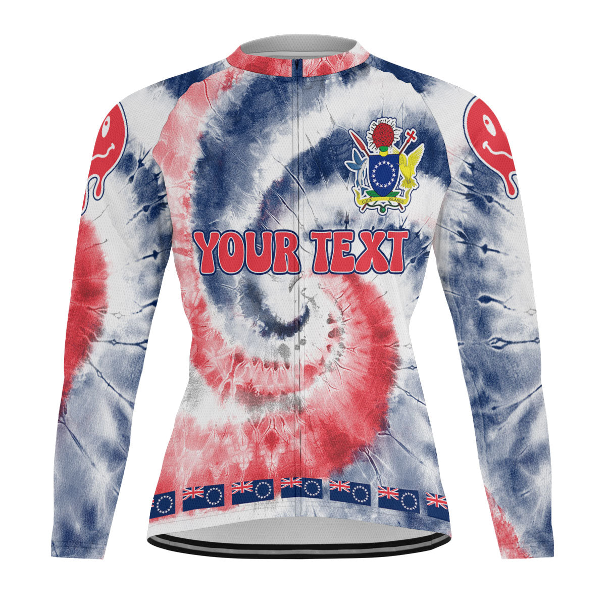 Cook Islands Raglan Men Cycling Jersey Long Sleeve Custom Tie Dye Style 2