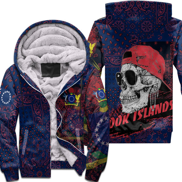 Cook Islands Sherpa Hoodie Paisley Flag And Skull Style 1