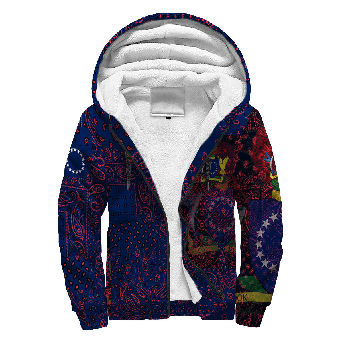 Cook Islands Sherpa Hoodie Paisley Flag And Skull Style 4