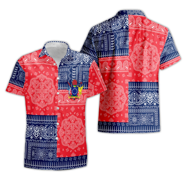 Cook Islands Short Sleeve Shirt Flag And Paisley Basic Style 1